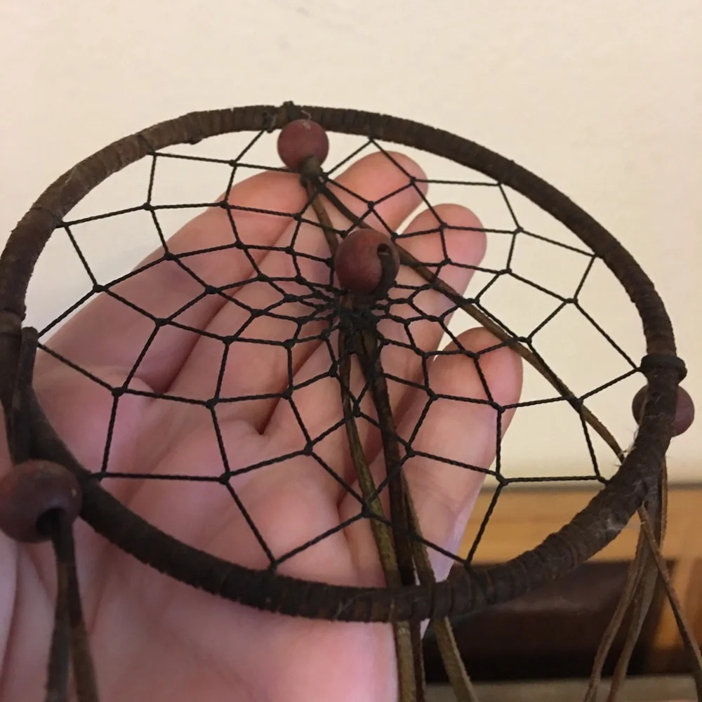 Handmade dreamcatcher leather wood bead feather